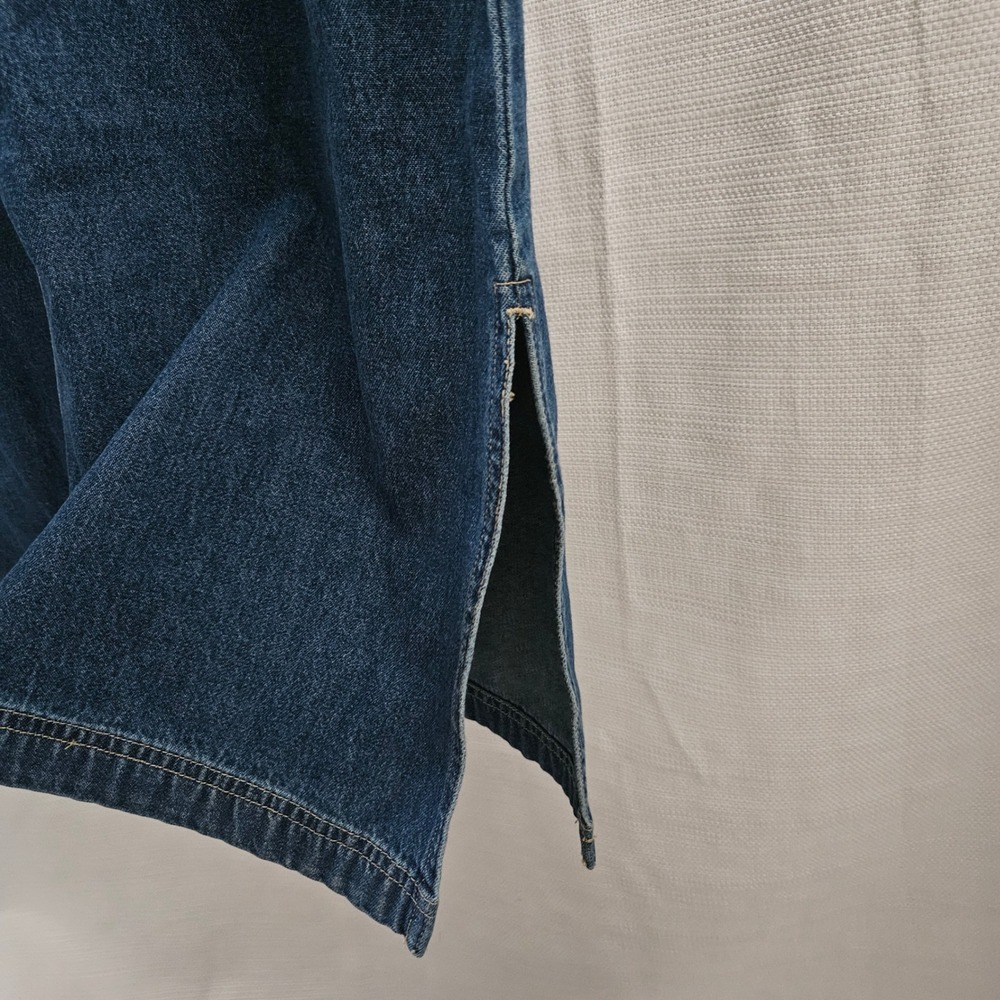 Vintage Denim Jumper Dress Women M Side Buttons 100% Cotton Midi Pinafore - Picture 4 of 7